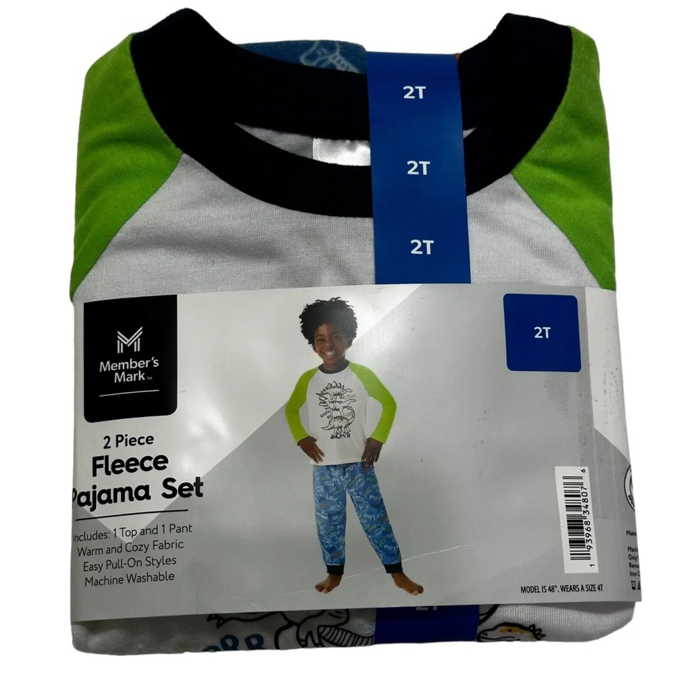 NWT Members Mark Toddler Boy Dinosaur Favorite 2-Piece Fleece Pajama‎ Set 18M